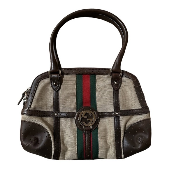GUCCI BROWN CANVAS WEB REINS SHOULDER BAG - Picture 1 of 12
